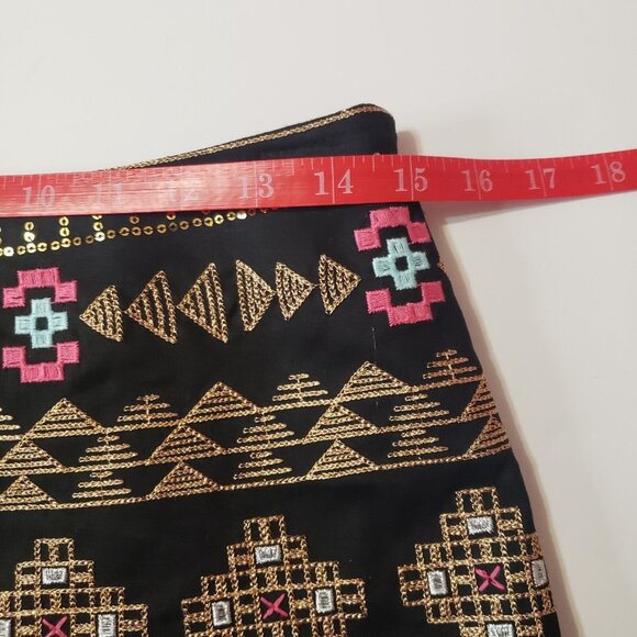 Miami Brand Embroidered Tribal Print Mini Skirt Women’s Medium Black Multicolor - Picture 6 of 16